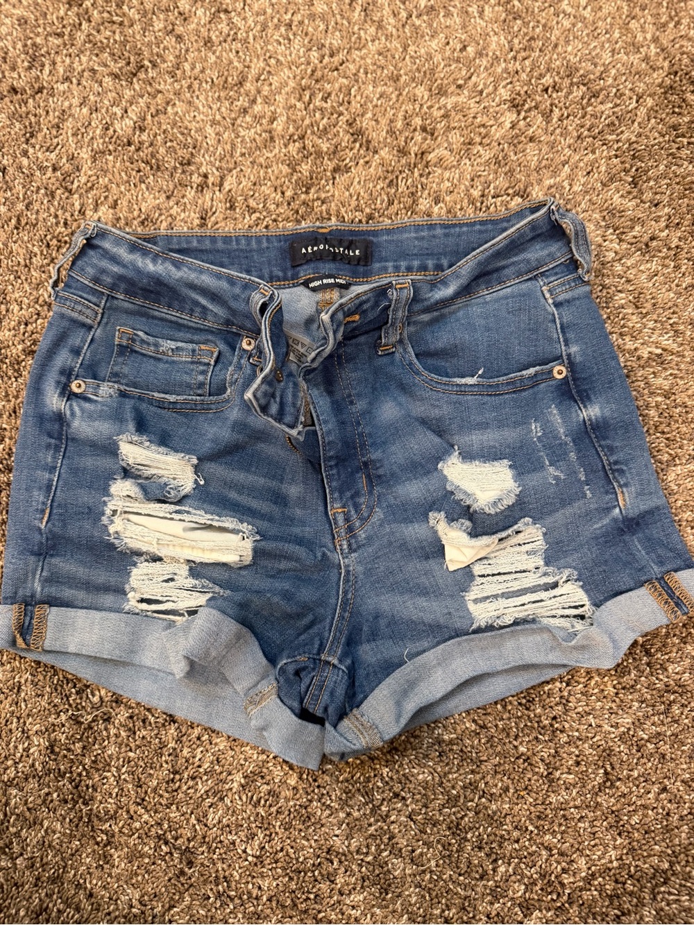 Aeropostale Distressed Cuffed Denim Shorts - Blue